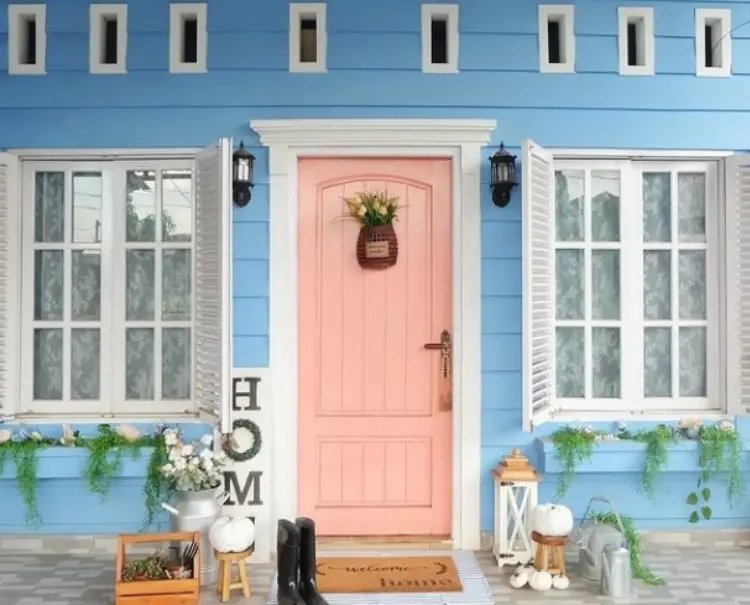 Sky Blue + White + Coral Exterior painting