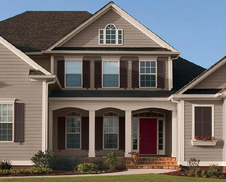 Beige + Burgundy + White Exterior painting