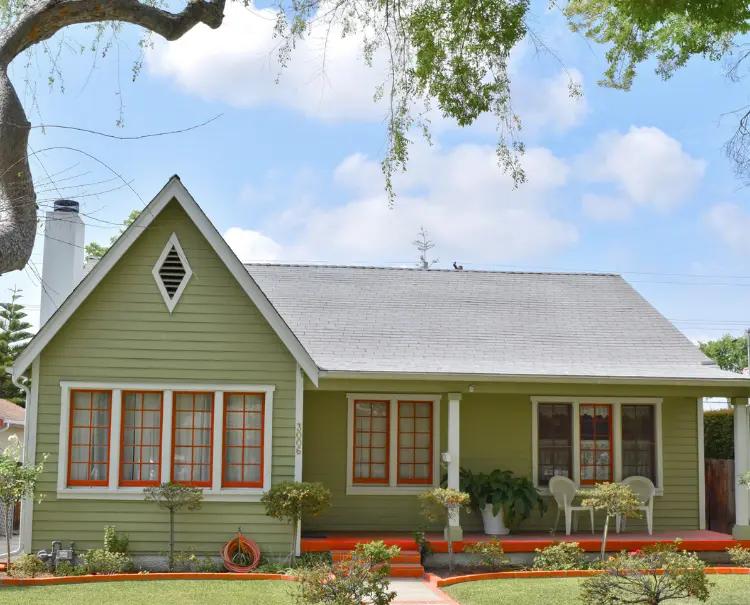 Peach + Mint Green + White exterior painting