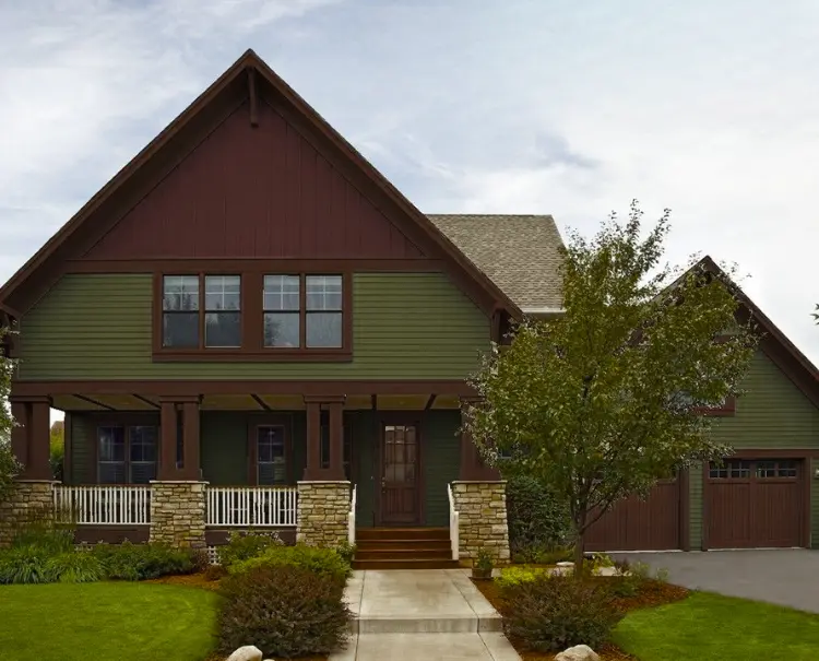 Beige + Sage Green + Deep Brown exterior painting