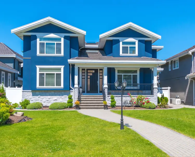 Beige + White + Cobalt Blue Exterior painting